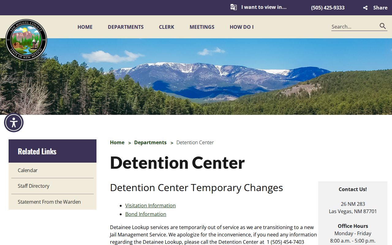 San Miguel County Detention Center current booking lookup status
