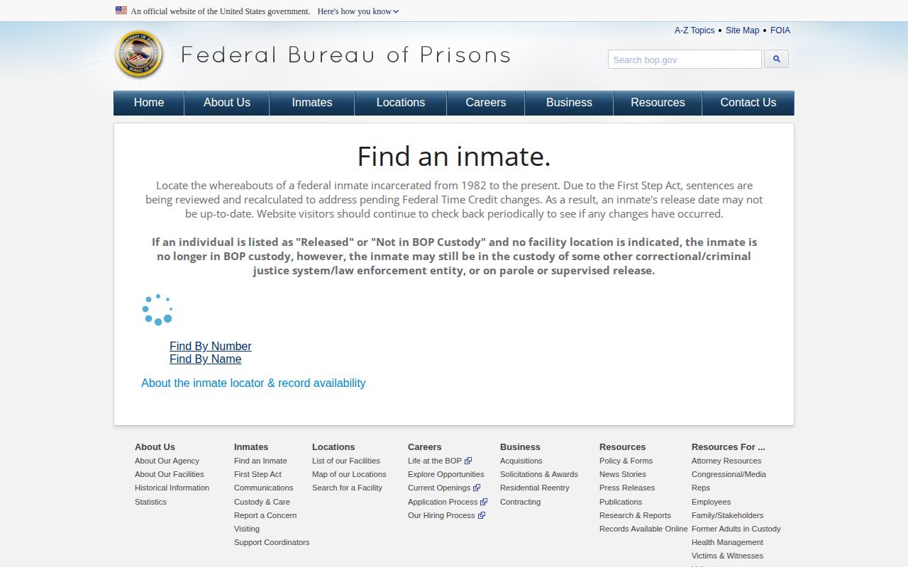San Miguel County federal custody record source through BOP Inmate Locator